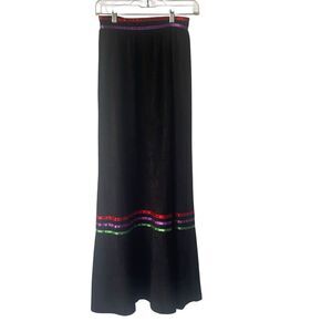 Lang Vintage 1960s Women's Size XS‎ W24 Black Ribbon Colorful Retro Maxi Skirt